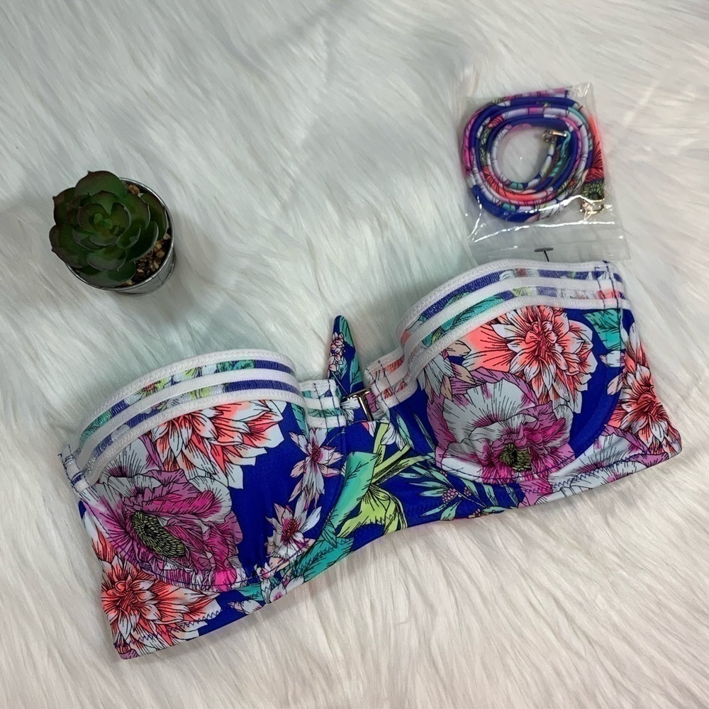 NWOT Shade & Shore Blues Floral Bikini Top 34B - Picture 2 of 10